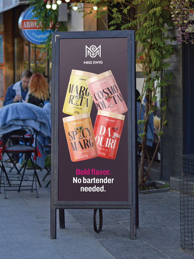 White-label brand campaign across billboard, signage, stationery and packaging produced by Graphiker